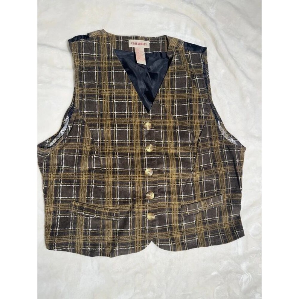 90s Crossroads Plaid Button Front Vest L Dark Academia Preppy